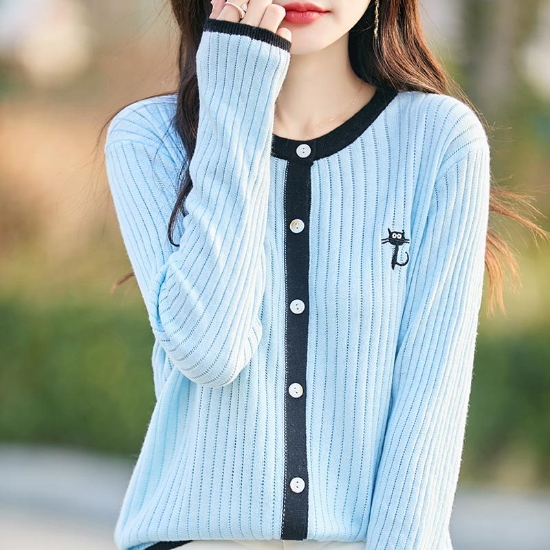 Women's Lightweight 50% Wool 50% Mulberry Silk Cardigan - 4-Season Versatile Knitwear for All-Year Comfort & Style