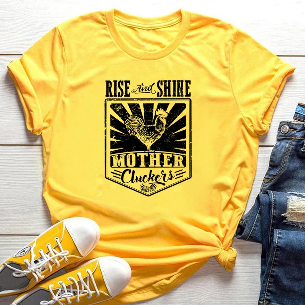 Rise and Shine Mother Cluckers Funny Chicken Lady Shirts Farm Life TShirt Funny Sayings Chicken Lover Tees Women Casual Tops