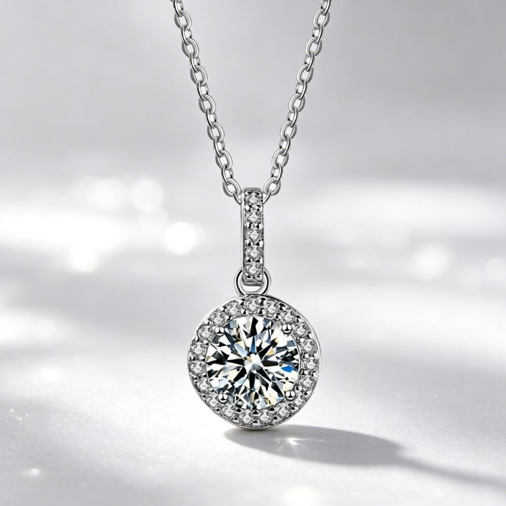 6.5mm 925 Sterling Silver Moissanite Pendant Necklace Ideal Gift For Proposal Engagement Anniversary