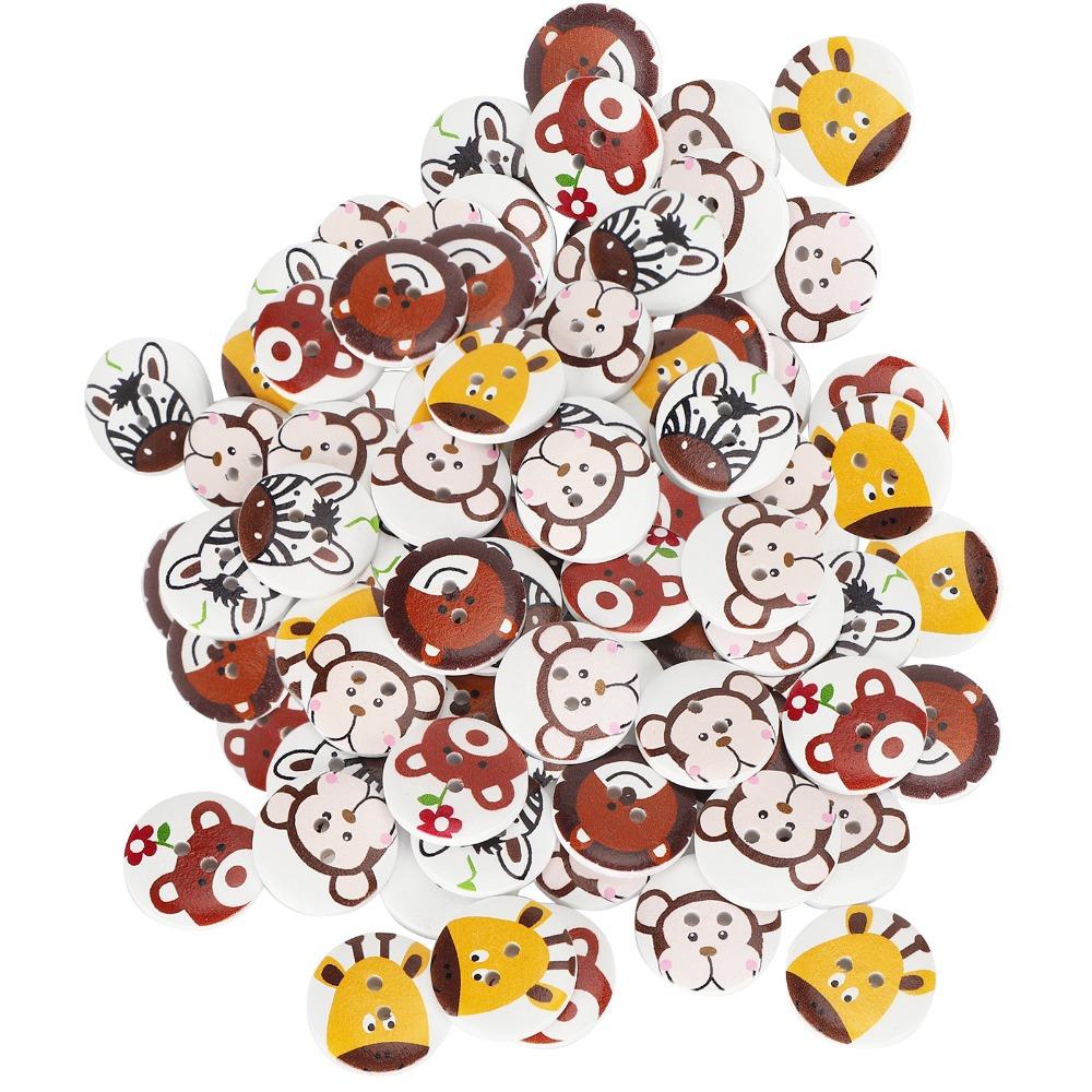 100pcs 100 Pcs Pack Wood Buttons 20mm Size Cartoon Animal Buttons Sewing Buttons DIY Home Decor