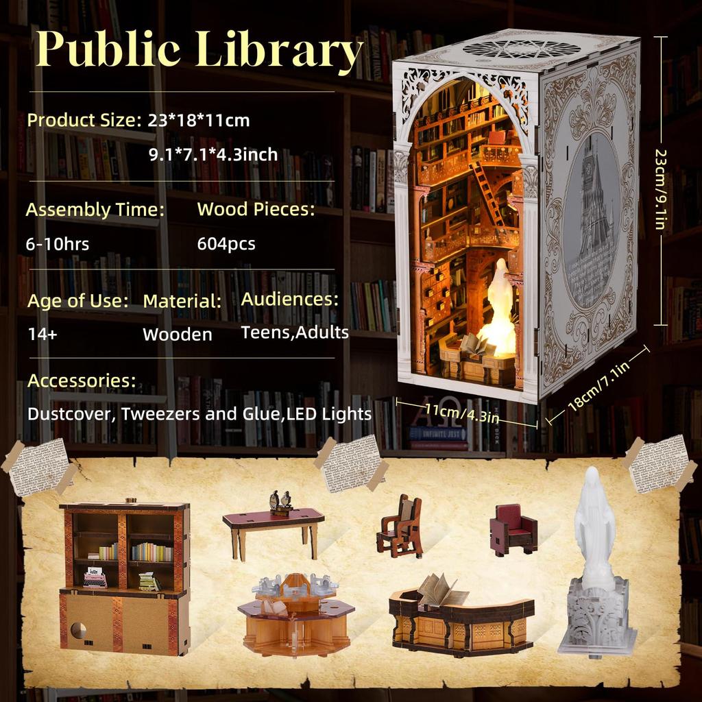 MiniCity DIY BookNook Kit Dollhouse Kit Miniature House Kit BookNook Suitable for and Birthday Collectible with LED Light - - - - Beginners,
