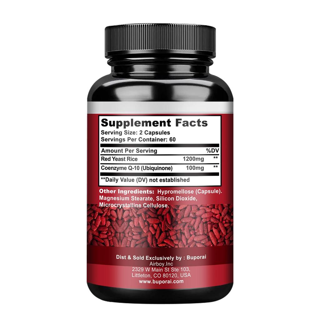 Red Yeast Rice with CoQ10 Supplement - Extra Strength Red Yeast Rice 1200 Mg. CoQ10 100 Mg Capsule Per Serving