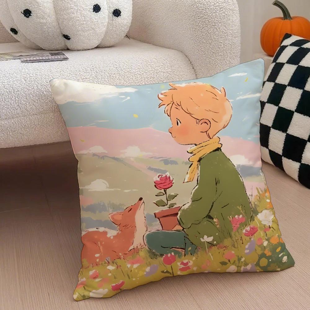Healing The LLittle Prince Painting Fairy Tale Cushion Cover Throw Pillow Cover Hidden Button Durable Polyester Chair Cushion