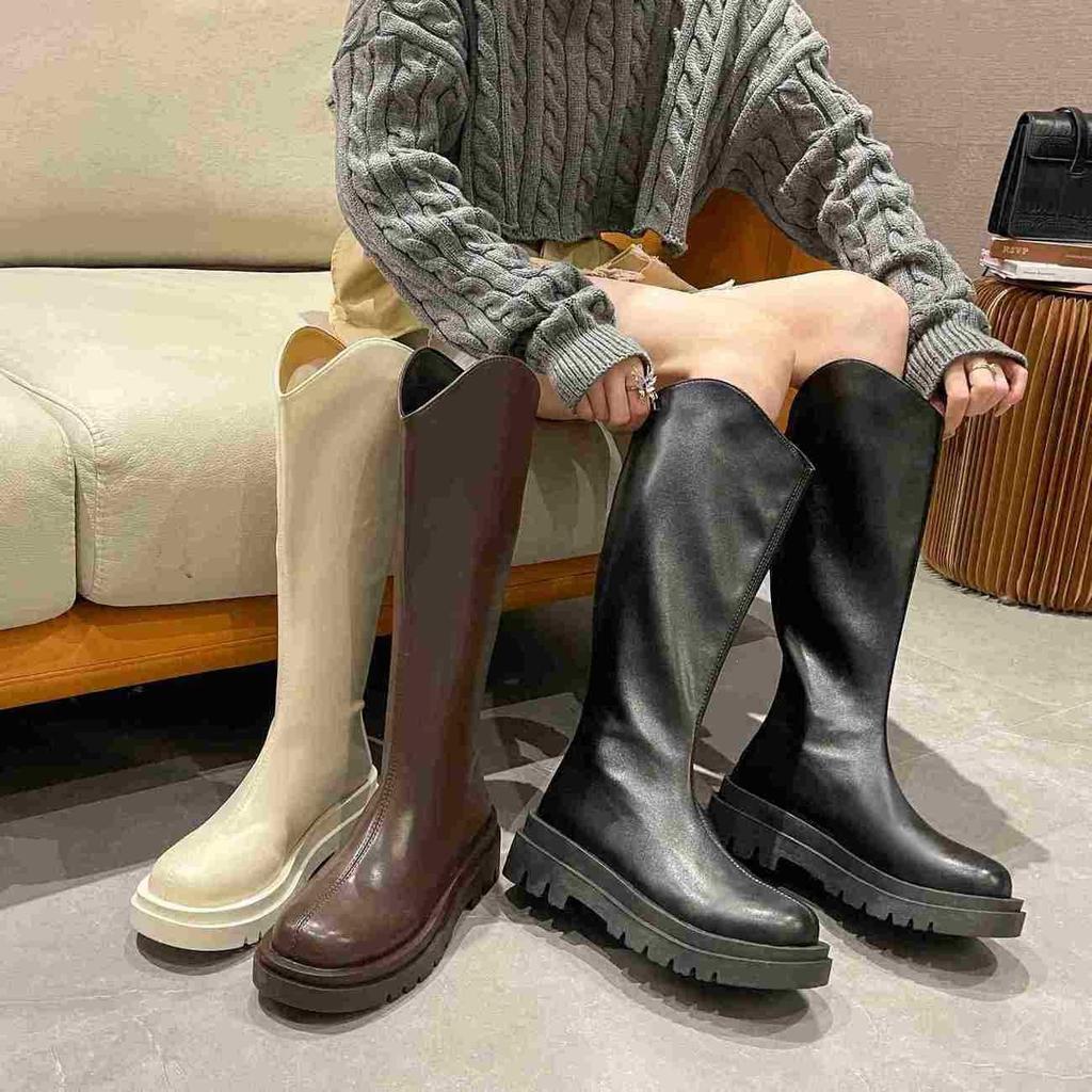 Daily travel versatile tall women's boots knight boots V-mouth rear zipper convenient to wear and take off boots comfortable and warm