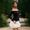 European & American Sexy Off-Shoulder Black & White Patchwork Slim Bubble Dress - Long-Sleeved, Autumn/Winter Collection.