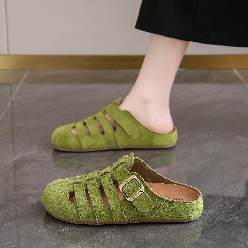 

Hollow bag head half slippers women s summer new thick-soled one-pedal shoes breathable lazy cool slippers 35 зелений