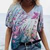 Print T-shirt Women Streetwear Casual T Shirts Y2k Tops Woman Harajuku V-Neck Tees Oversized Clothing