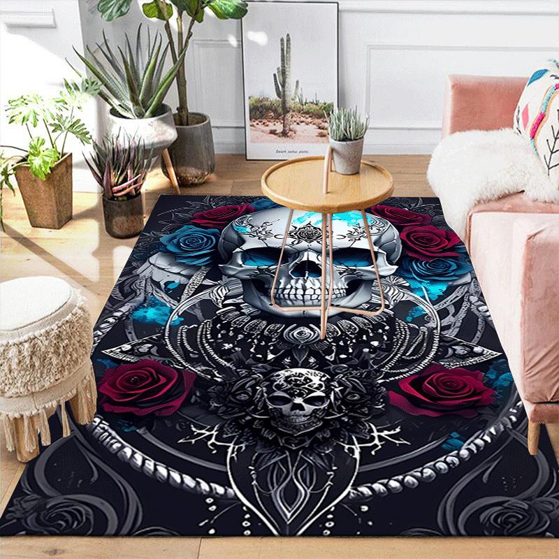 1pc Scary Skeleton Print, Design Indoor Area Rug - Soft, Anti-Slip, and Durable Gaming Room Decor for Bedroom, Living Room