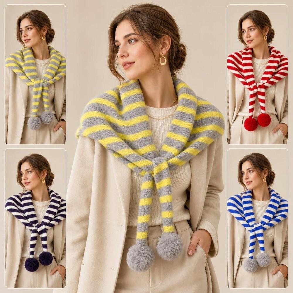Warm Neck Wrap Shawl Striped Pattern Shoulder Cape Scarf New Knitted Scarf Autumn Winter