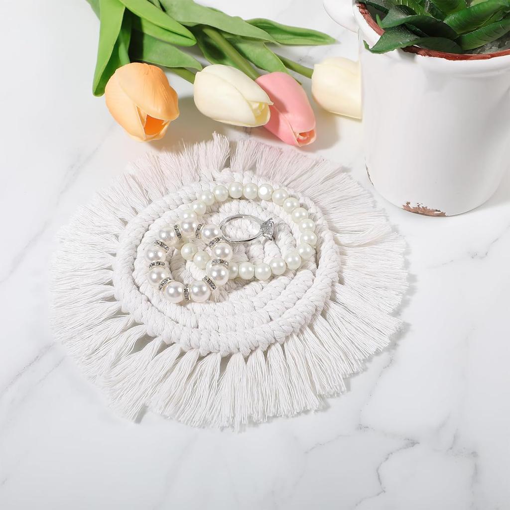 Macrame Boho Coasters Set of 2,Ymapinc Cloth Woven Cute Cup Coasters for Office Desk,Drinks, Coaster Set for Coffee Table,Desk,Kitchen, Dining