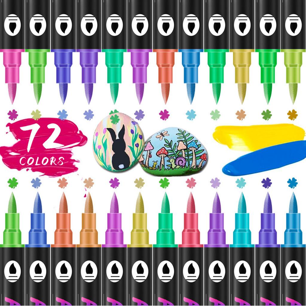 12/24/36pcs,Dual-tip Dual-Color Acrylic Marker for Rock Painting, Canvas, Wood, Ceramic, Glass, Stone, Fabric