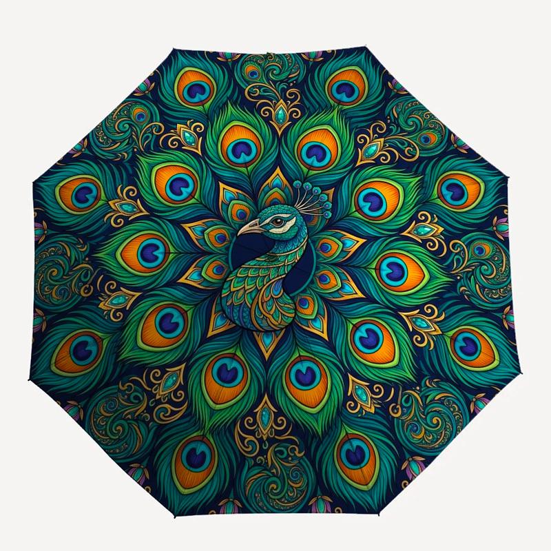 

1pc Peacock Mandala Artwork Umbrella with Plastic Handle,Compact & Stylish,Suitable for All Seasons YS331079