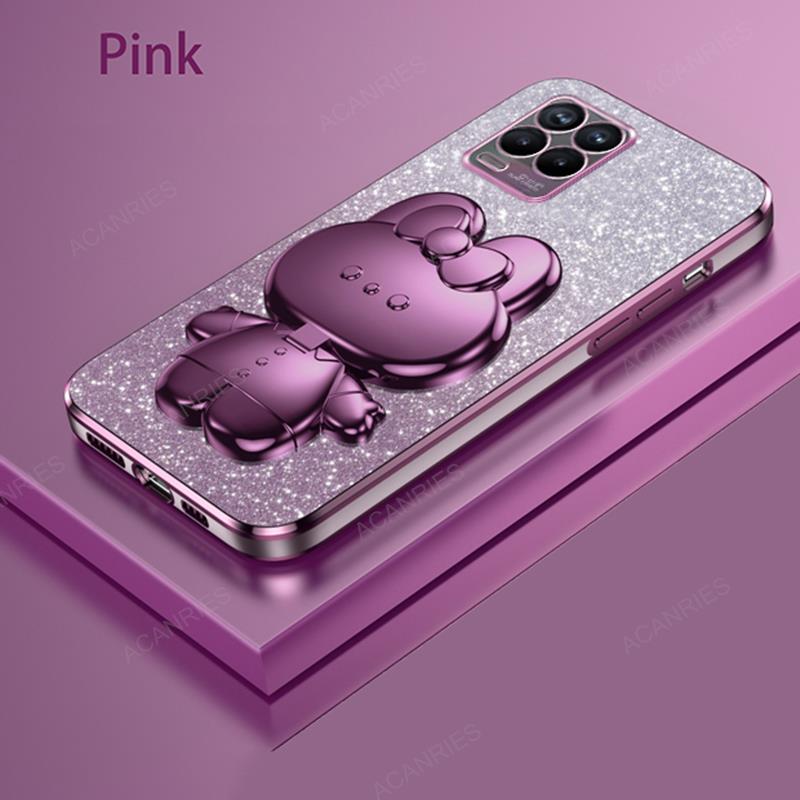 Roztomilý 3D králíček make-up zrcátko stojánek pokovený kryt pro Oppo Realme 8 9 Pro Plus 4g 5g ochrana zadního krytu na Realme8 9pro