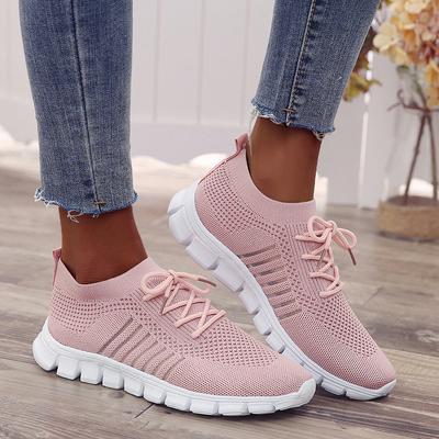 Tênis de malha respirável com sola macia para mulheres, leves, antiderrapantes, para corrida, caminhada, feminino, primavera, outono, casual, com cadarço, sapatos baixos