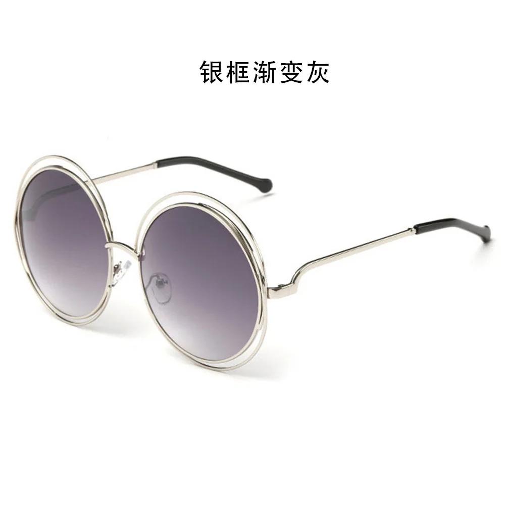 Vintage Round Oversized Sunglasses For Women Brand Designer Gradient Shades Metal Frame Lady Sun Glasses