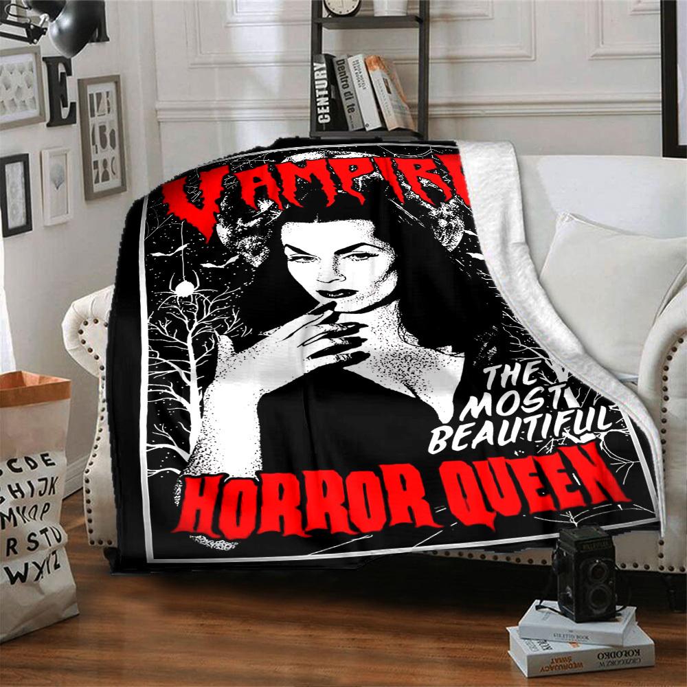 1pc Vampira Horror Queen Soft Flannel All Season Throw for Home, Office, Outdoor UseDurable Comfort Soft Warm Throw for Home