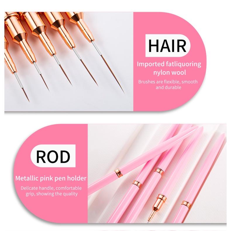 7/9/11/15/20mm Nail Art Liner Brush DIY Drawing Lines Stripe Flower Painting Pen Pink