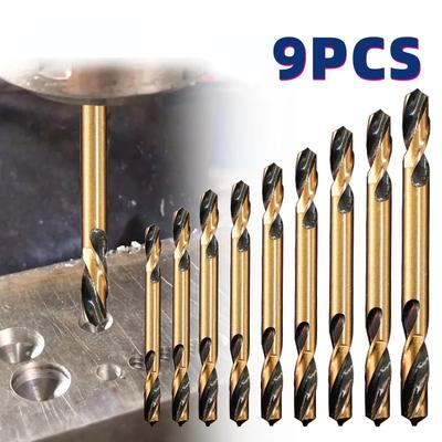 Broca de doble cabeza de 9 Uds., Metal de doble filo, acero inoxidable, taladro de hierro ultraduro, placa de acero, broca de carpintería de hierro