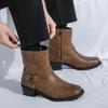 Fashion Square Toe Boots Men PU Solid Color Low Heel Comfortable Non Slip Classic Business Casual Men Short Boots