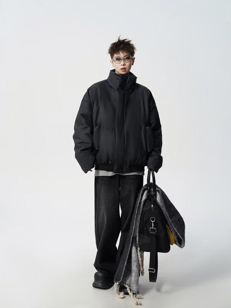 Men's American-Style Winter Warm Cotton Jacket, Loose Fit, Short PU Leather, Padded, Niche Design.