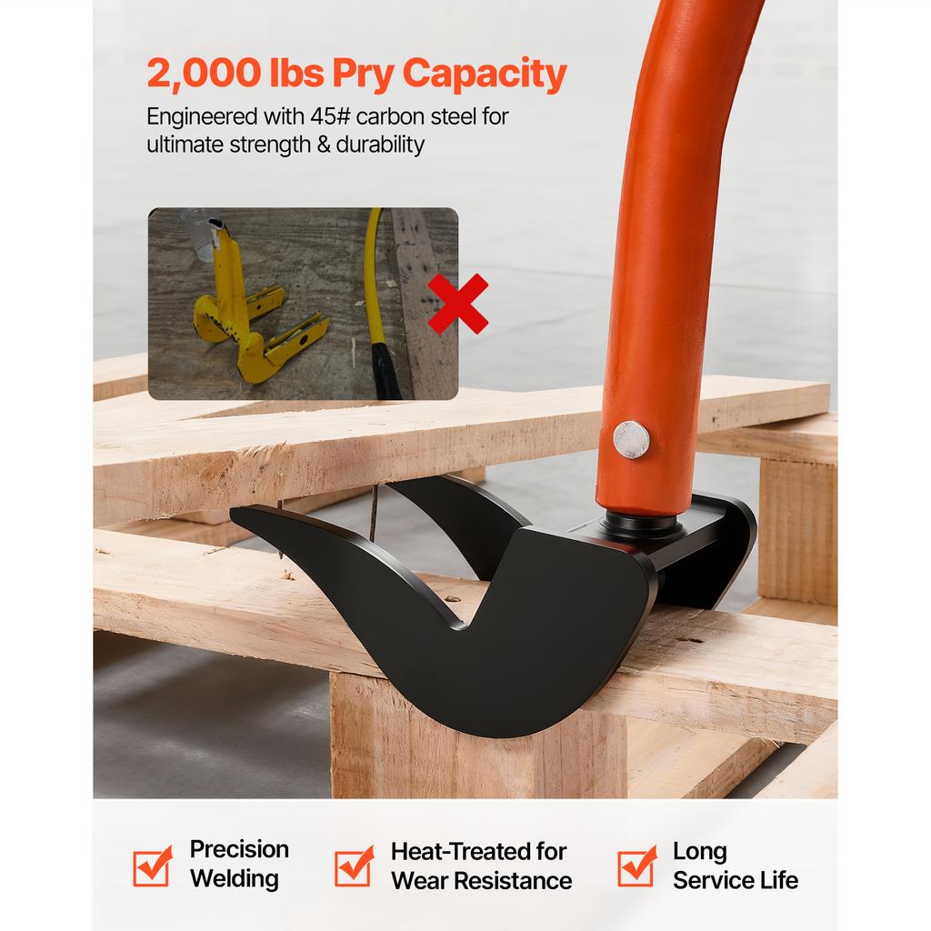 SucceBuy Pallet Buster Tool 54Inch Carbon Steel Handle Wrecking Pry Bar 2000 Lbs Board Removal Tool for Flooring Framing Roofing