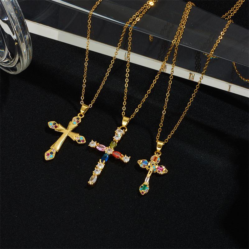 High Grade Cross Zircon Pendant Necklace Stainless Steel Light Luxury Geometric Choker Jewelry Party Gifts For Women Girls