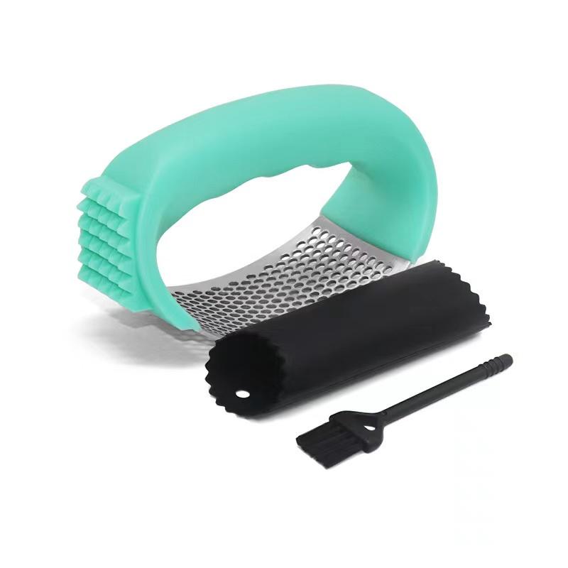 Upgrade Stainless Steel Garlic Presser Garlic Press Rocker Garlic Mincer Garlic Crusher with Peeler and Cleaning Brush