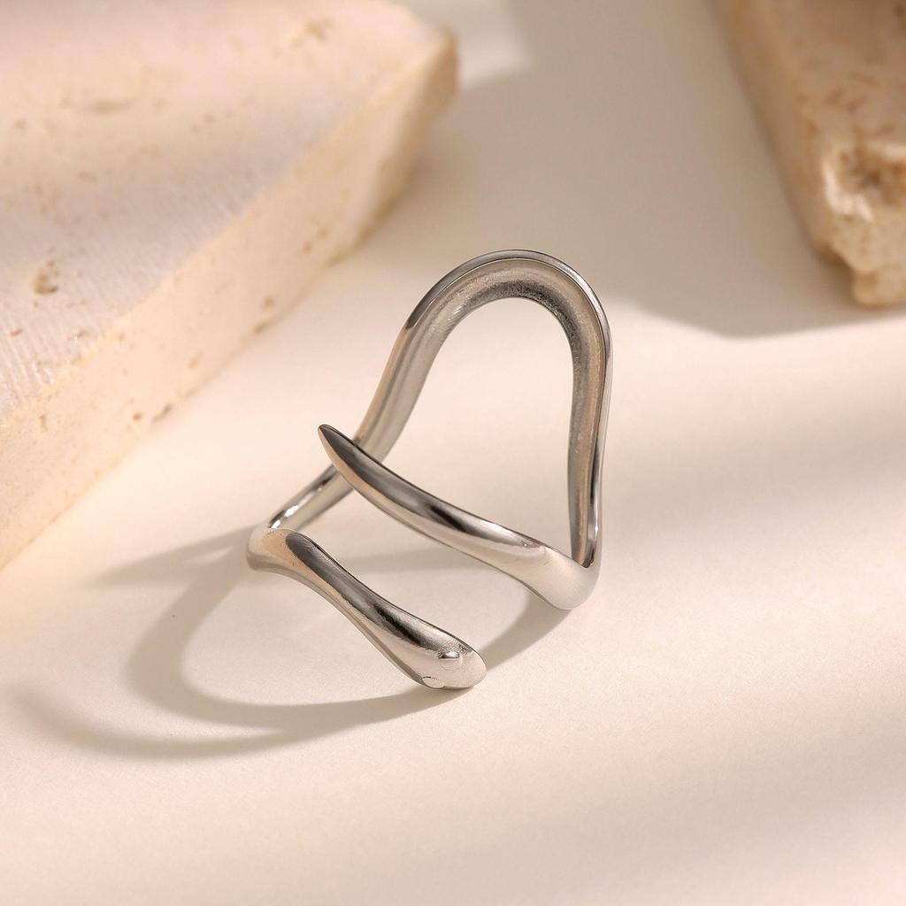 Water Drop Snake Shape Stainless Steel Geometric Ring - Non-Fading Open Design