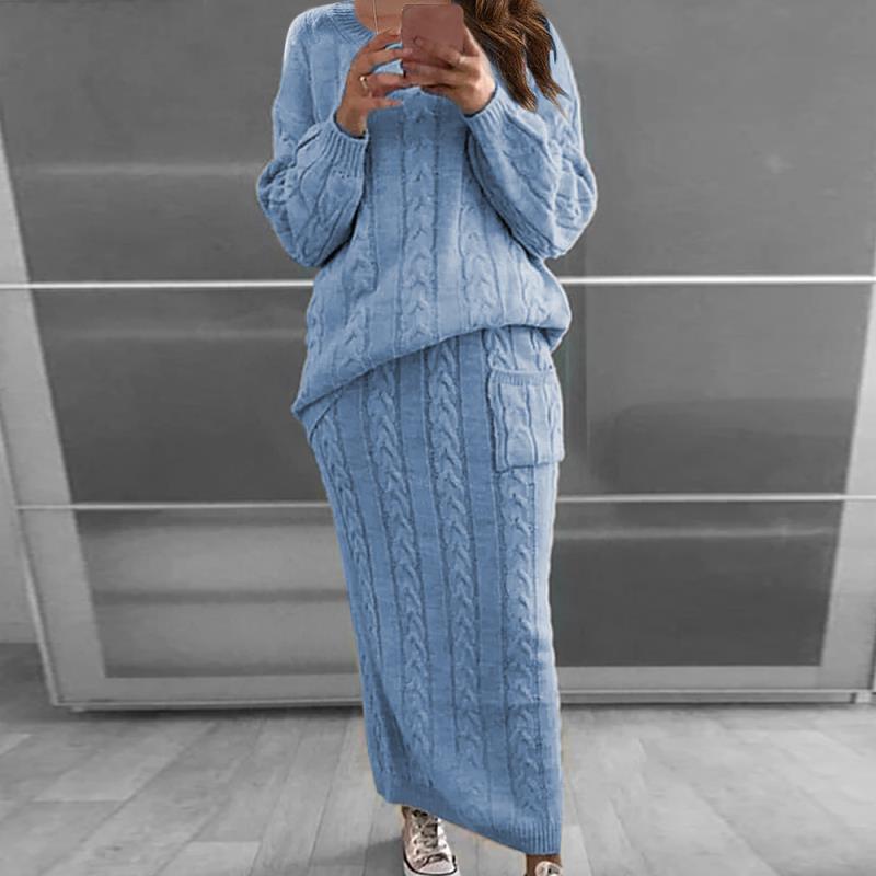 Dámská Dlouhá sukně Teplá Zimní Rukávy Podzimní Svetr Květovaný Stitch Svetr Sukně
