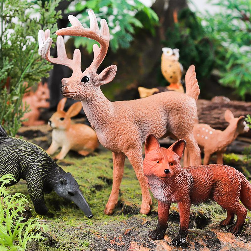 Wild Forest Animal Model Toy Set: Rabbit, White-tailed Deer, Fox & Owl