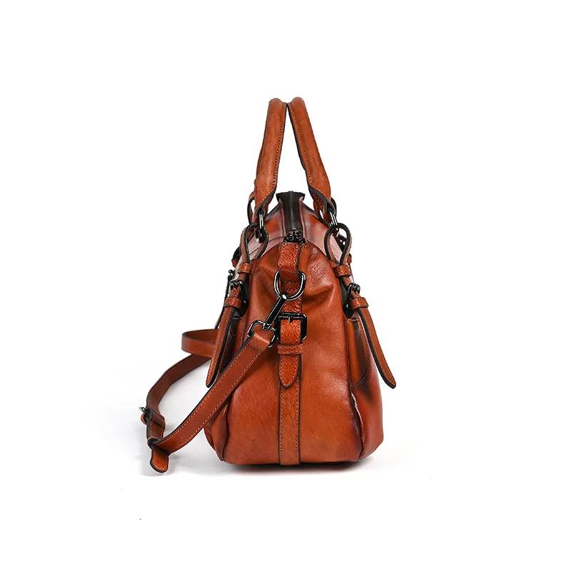 Johnature Echtleder Handtasche Retro Einfarbig Vielseitige Kissen-Tasche Große Kapazität Schulter Umhängetaschen