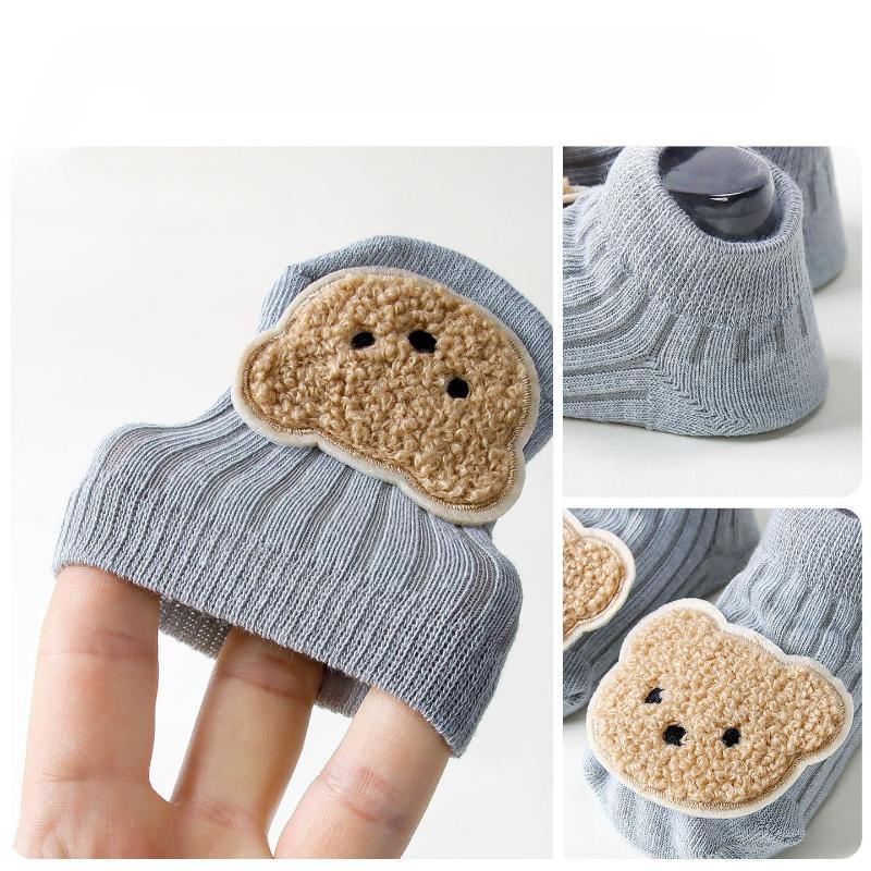 Baby Non-Slip Socks 0-12 Months Gripper Dot Sole Ankle Socks Cartoon Bear Bunny Toddler Breathable Cotton Footies for Crawling