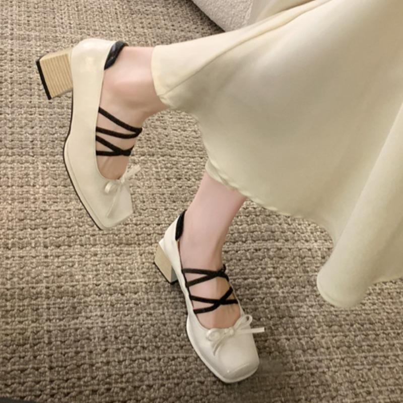 

Модные туфли Мэри Джейн с квадратным носком и перекрестными ремешками, женские, лето 2025, новая модель, туфли на блочном каблуке 40