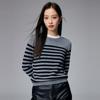 Luxury 100% Cashmere Striped Jacquard Crew Neck Sweater