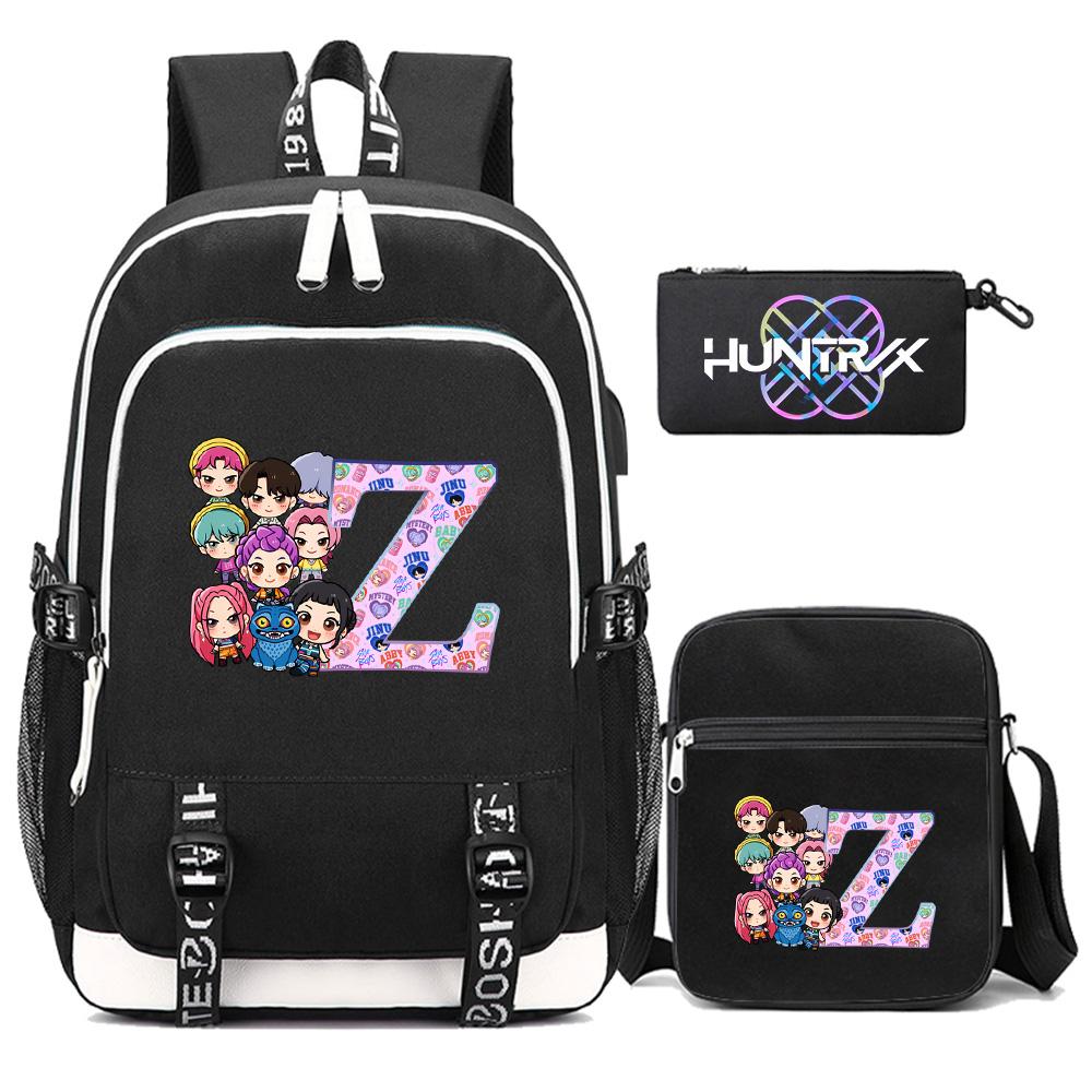 3Pcs/set 26 English Letter Kpop Printed Backpack with Shoulder Bag Pencil Case for Teenager Girl Boy Bookbag Large Capacity Waterproof Travel Bag