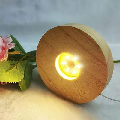 Figure Display Stand USB Port Illumination Round Solid Wood Lamp Base Photography Prop