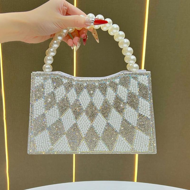 

2025 Luxury Big Pearl Handle Women Evening Clutch Bag Brand Shiny Diamond Dinner Handbags High-end Party Dress Crossbody Bag