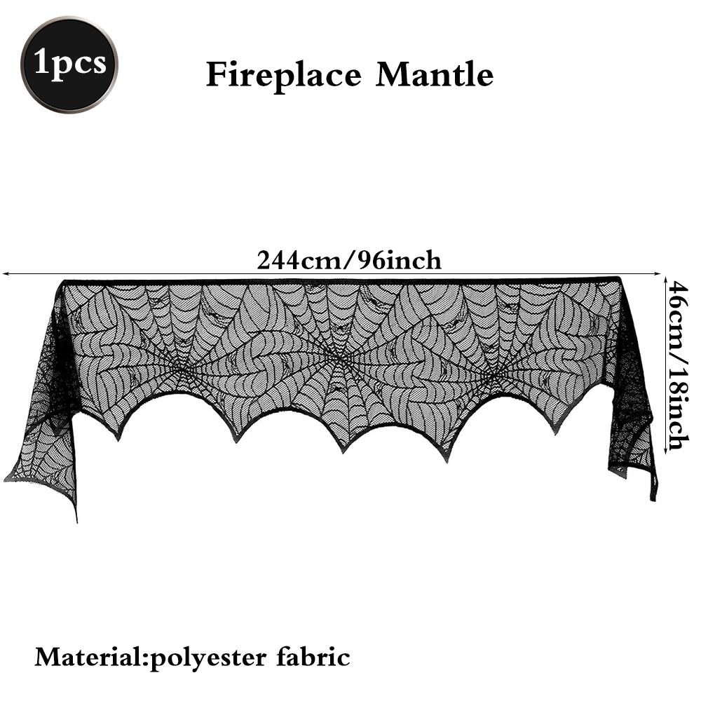 Halloween Black Lace Spider Web Table Runner Fireplace Mantel Scarf Cover Cobweb Tablecloth Scary Event Party Decorations Supply