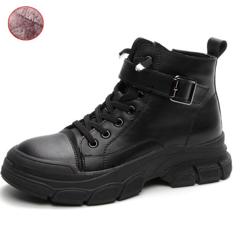 Женские ботинки из натуральной кожи с круглым носком и пряжкой осенне-зимняя однотонная универсальная женская обувь большого размера в стиле ретро 43 4266₽
