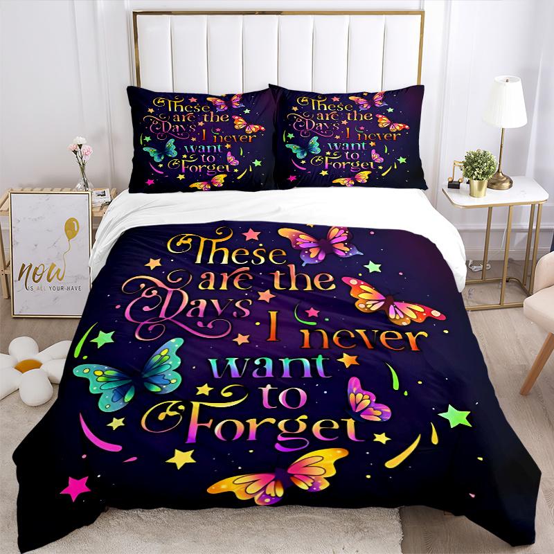 3-teiliges Buntes Schmetterlings-Ideen-Patchwork-Set Cartoon-Thema Bett-Patchwork-Set Süßes Charakter-Schlafzimmer-Dekoration Bett-Patchwork-Set Vier Jahreszeiten (1 Decke + 2 Kissen