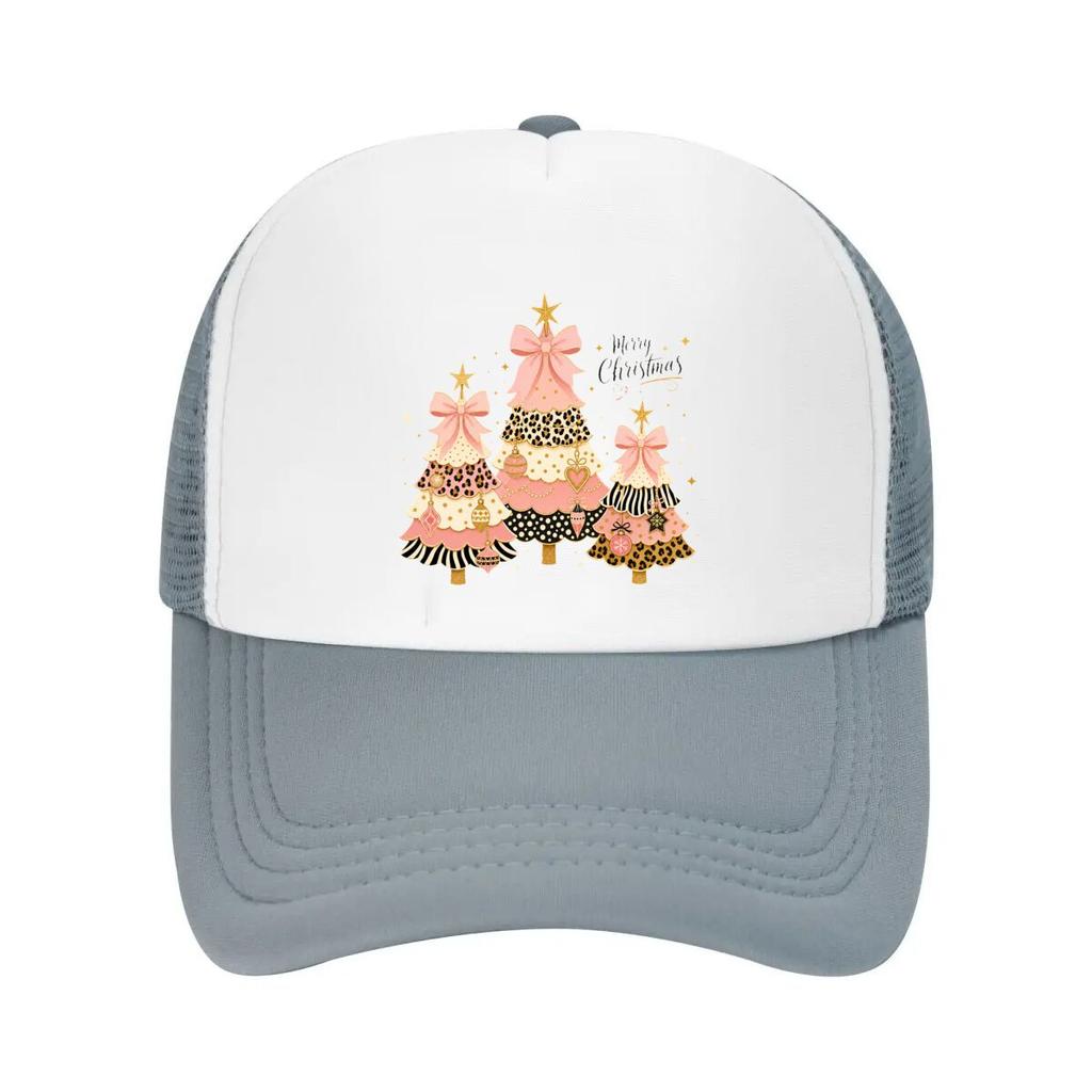 Pink Bow Leopard Holiday Trees Mesh Baseball Cap Casual Hat Outdoor  For Womens Unisex FeUnisex