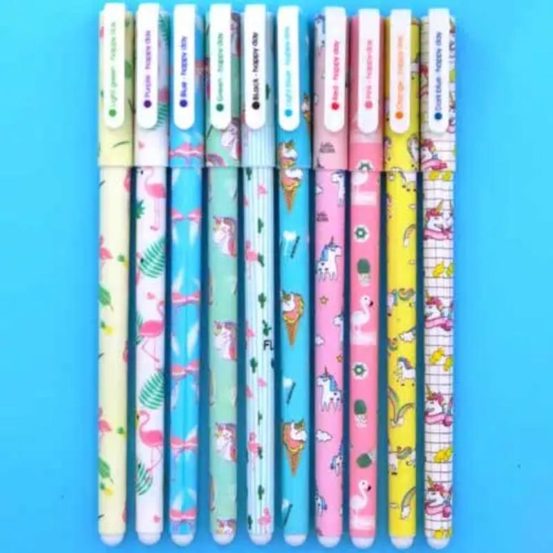10 Pcs/Kit Adorable Color Pen Flower Animal Starry Star Sweet Flora Colored Gel Pen 05mm Pens for School Kawaii Korean Stationary