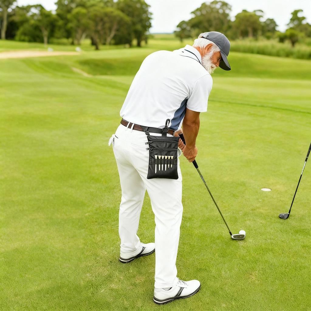Golf Ball Pouch Zipper Waist Pocket Golf Tee Bag for Belt Backpack Outdoor Training Practice Travel Gym Men Dad Golfer