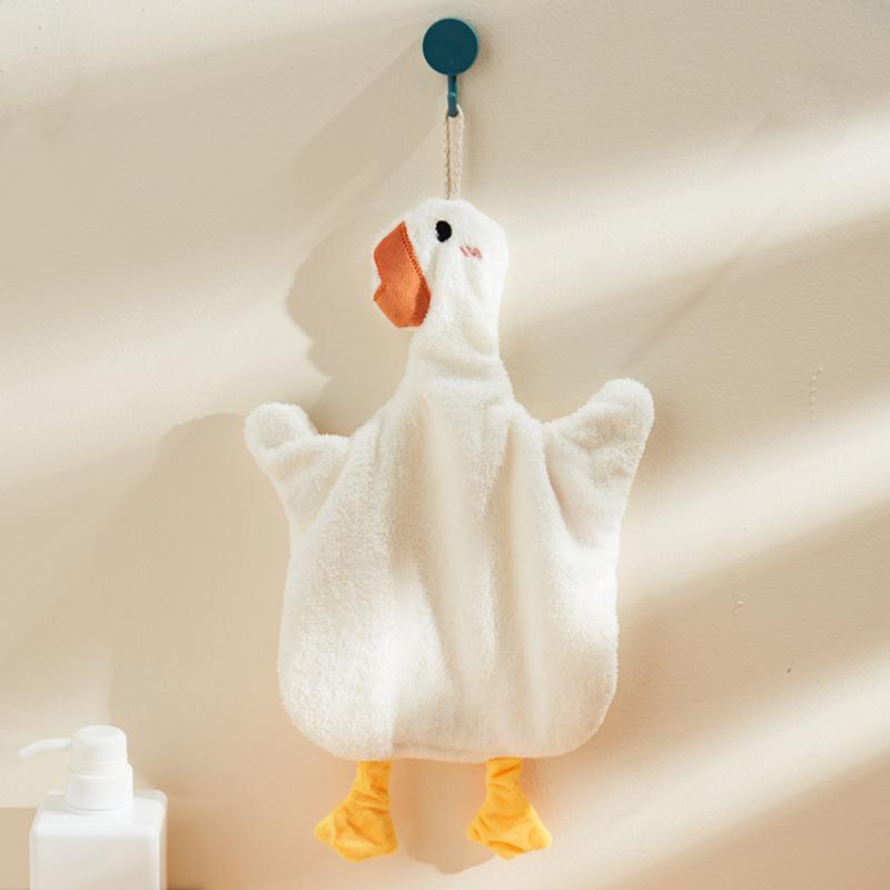 Cartoon Goose Hand Towel Kitchen Bathroom and Toilet Hanging Hand Towel Super Absorbent and Quick Drying