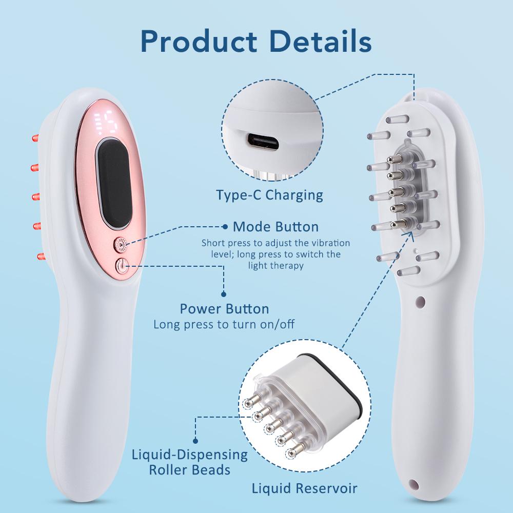 Electric Scalp Massage Comb Red Blue LED Light Therapy EMS Vibration Massage Brush Anti-Hair Loss Medicine Scalp Oil Applicator
