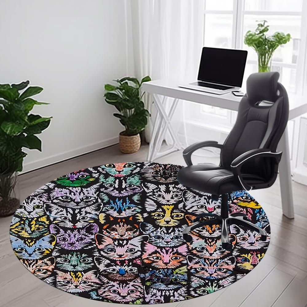 1pc Cat Face Print Carpet, Round Non Slip Durable Large Size Office Carpet, Suitable for Office