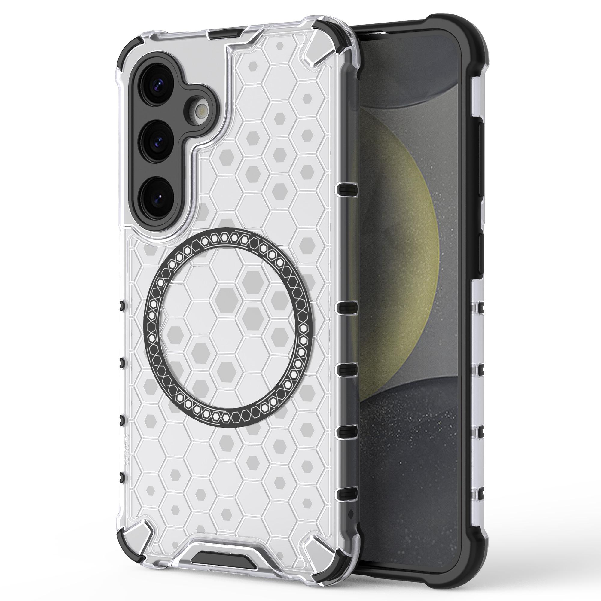 

For Samsung Galaxy S24+ Case Honeycomb Magnetic Phone Cover Hybrid TPU+PC Material Transparent
