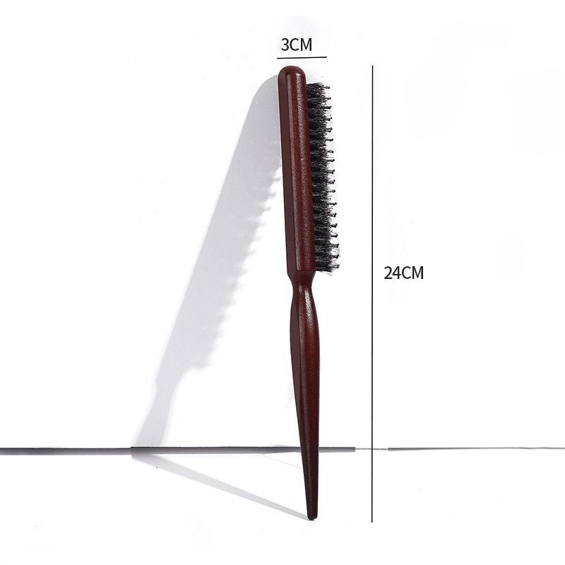 

Трехрядная расческа из свиной щетины с узкими зубьями для создания пушистых и вьющихся волос, длинная ручка с заостренным хвостиком, цвет дерева