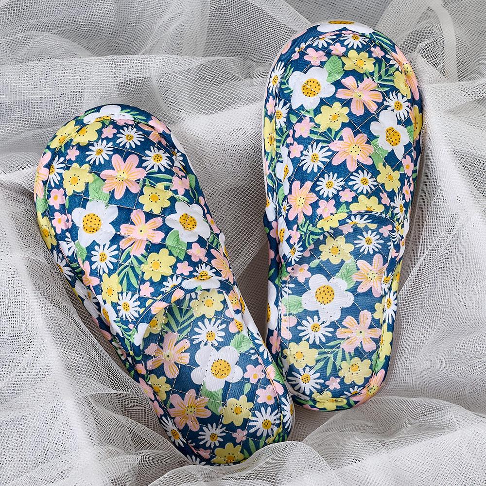 Floral Fabric Slippers Korean Style Unisex Home Shoes Soft Comfortable Non Slip Indoor Outdoor