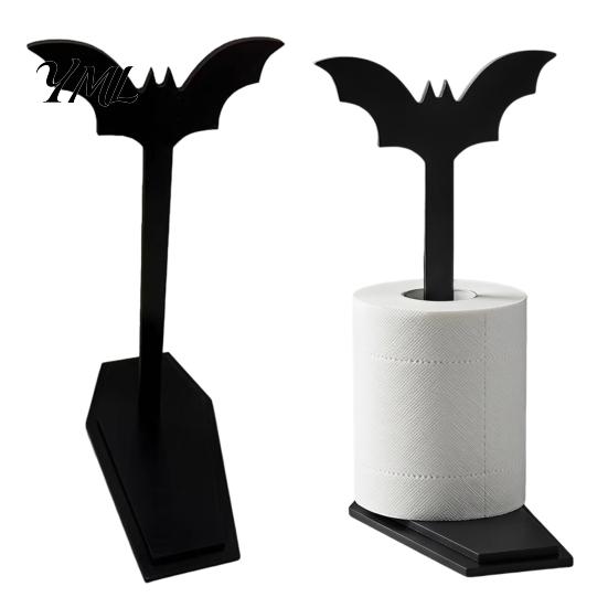 Retro Cemetery Style Ornament Bat-shaped Paper Towel Holder, Gothic Matte Black Metal Niche Punk Home Accents Vertical Tissue Stand, for Kitchen